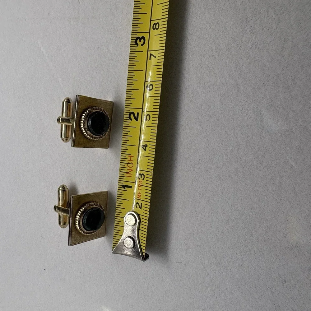 Vintage Gold With Green‎ Rhinestone Cufflinks